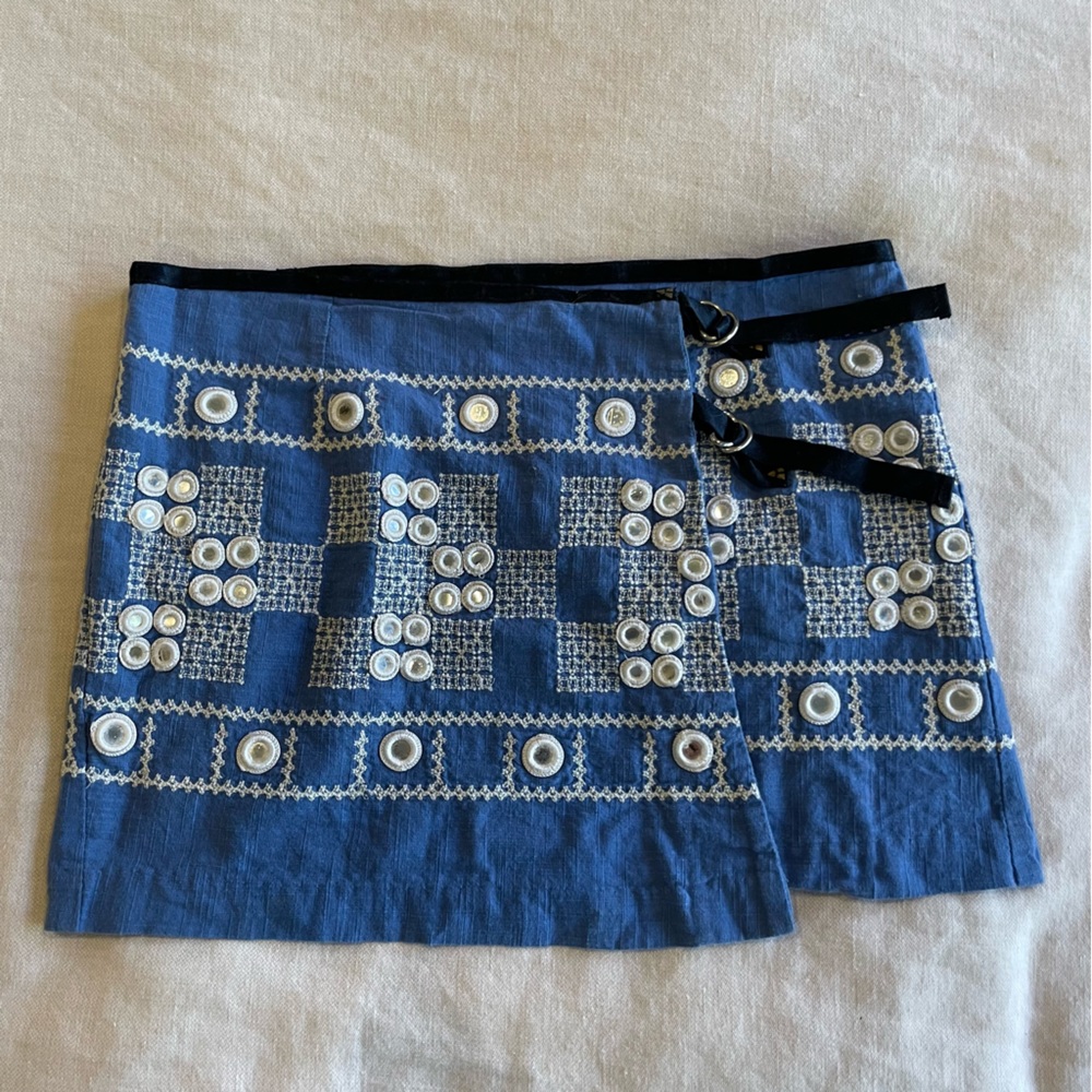 Free People barely worn blue mirrored skirt